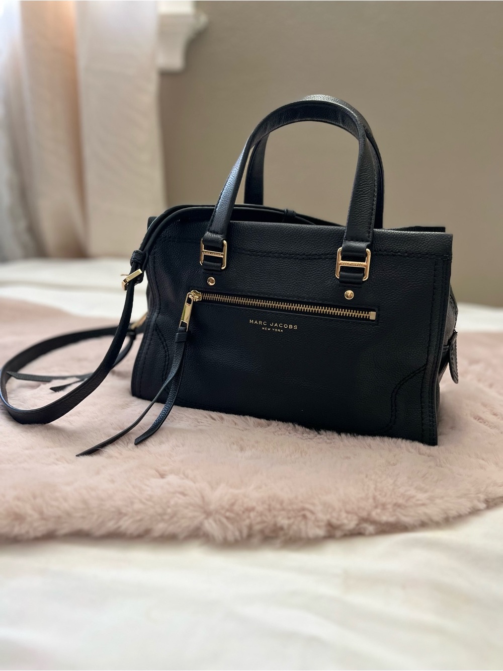 Marc Jacobs Cruiser Black Pebbled Leather Convertible Satchel Crossbody Bag
